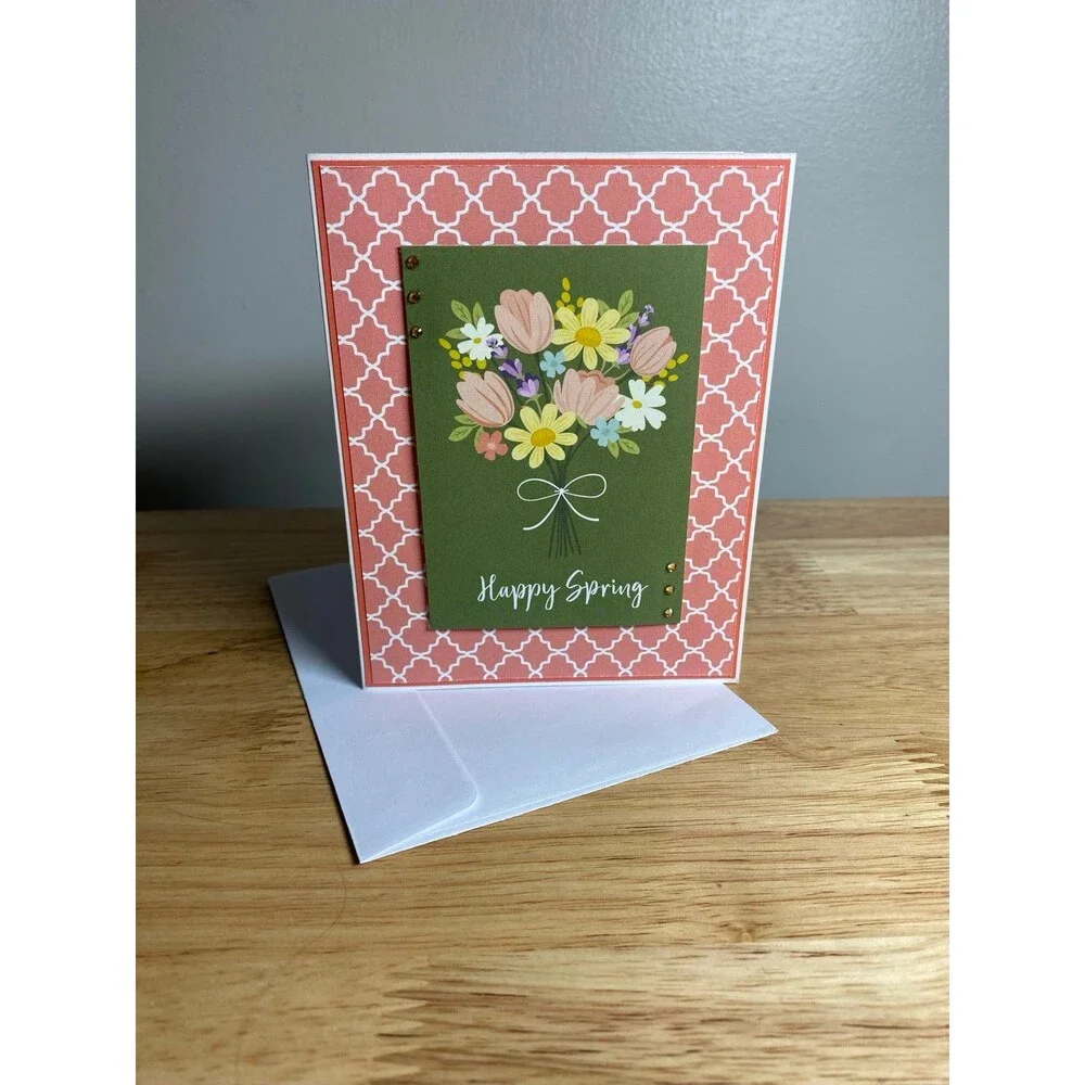 Handmade Spring Greeting Card A2 Floral Card Blank Inside w/ Envelope